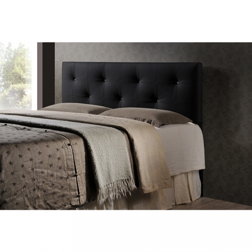 Dalini King Headboard in Faux Crystal Tufted Black Leatherette